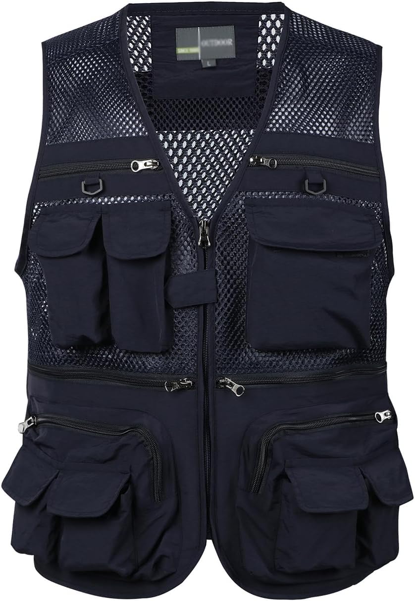Spanye Mens Fishing Hunting Vest Outdoor Travel Utility Vest Tactical Work Jacket Multi Pocket