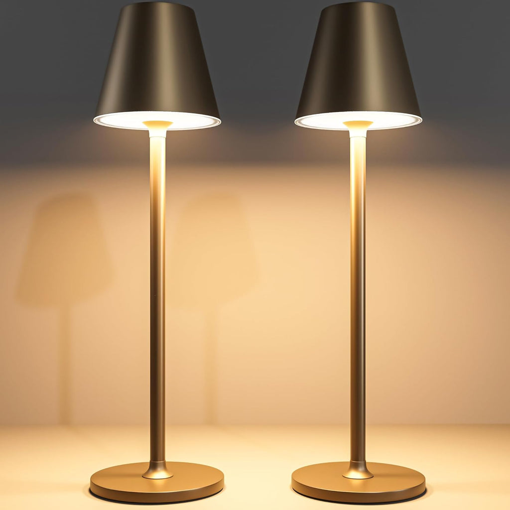 Timjorman 2-Pack Cordless Table Lamps - 5000mAh Rechargeable Battery Operated Desk Lamp, 3-Level Dimmable LED Night Light for Bedroom, Dining, Restaurant - Metal Design(Khaki-2Pack)