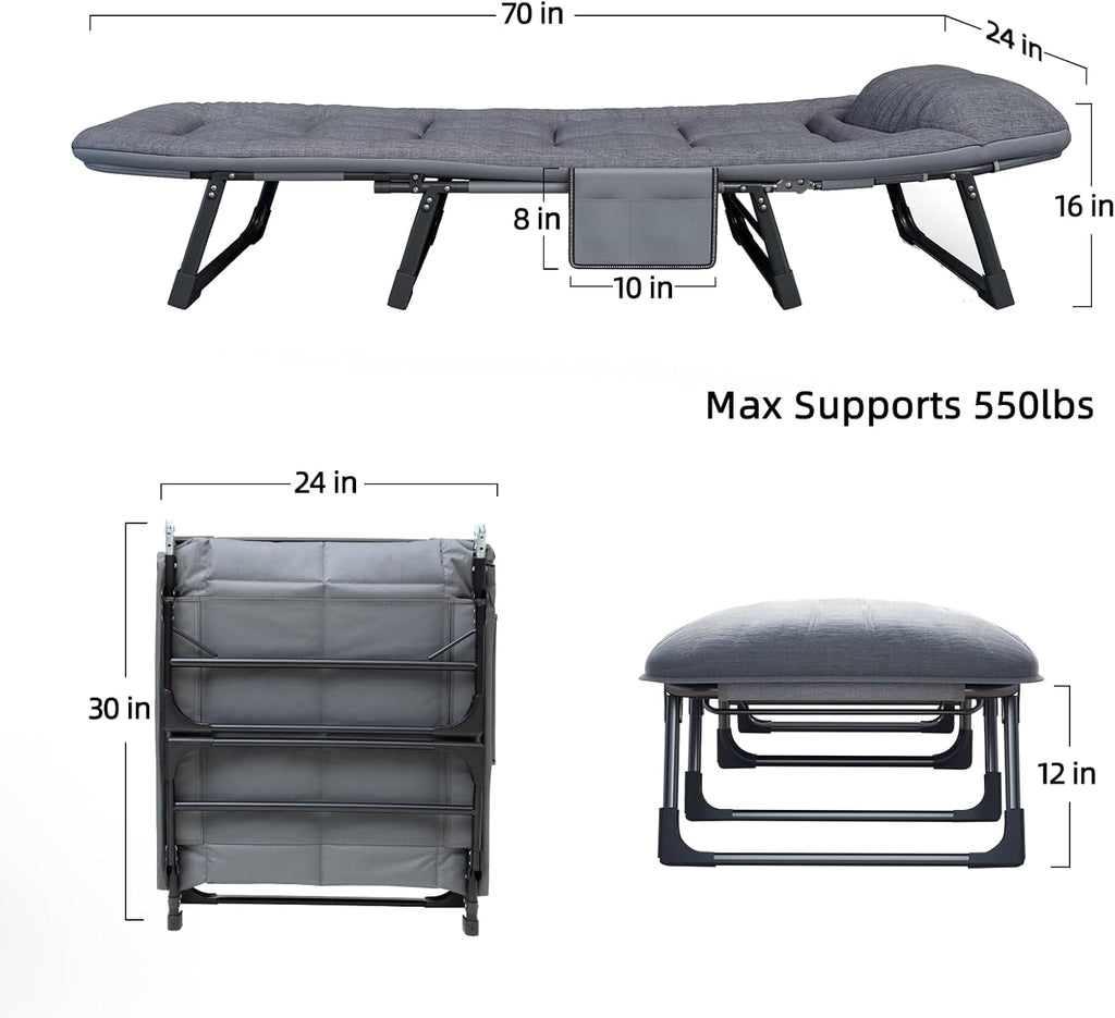 Adjustable Folding Camping Cot with Mattress(L''70in)