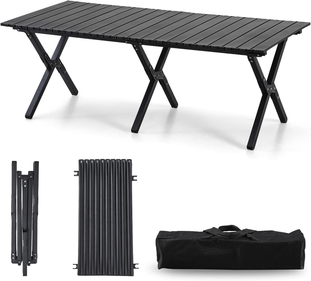 4Ft Aluminum Folding Camping Table, Portable Picnic Table, Outdoor Lightweight Collapsible Camp Table, Roll-up Camping Table for Beach,Party, Patio, BBQ, Travel, Backyard (Wood Upgraded Version)