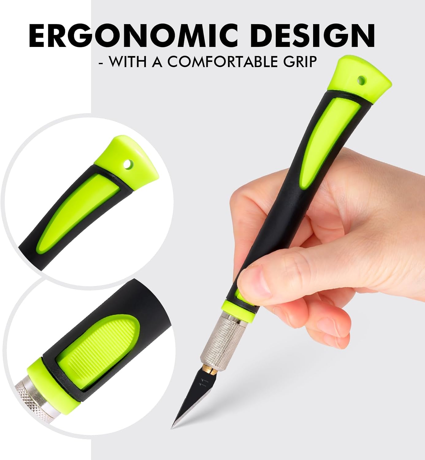 FOSHIO Precision Exacto Knife Set, 2 Pack Craft Knife with Extra 20 Exacto Blades, Hobby Knife Set with Protective Cover Rubber Handle for Crafts, Arts, Stencil, Modeling, Trimming, Carving (Green)