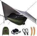 AnorTrek Camping Hammock with Mosquito Net and Rain Fly Tarp, Portable Double Hammock with Two Tree Straps, 230T Nylon Hammock and Waterproof Rain Fly Set for Hiking, Backpacking, Overnight (Green)
