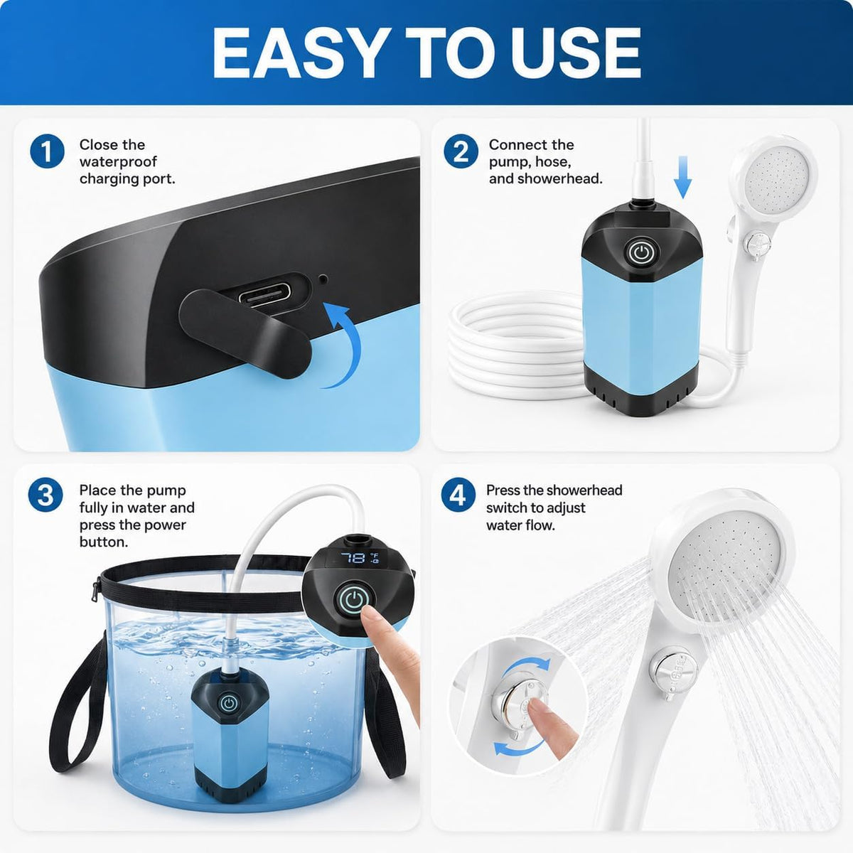 Portable Shower for Camping, Rechargeable Camping Shower with LED Display