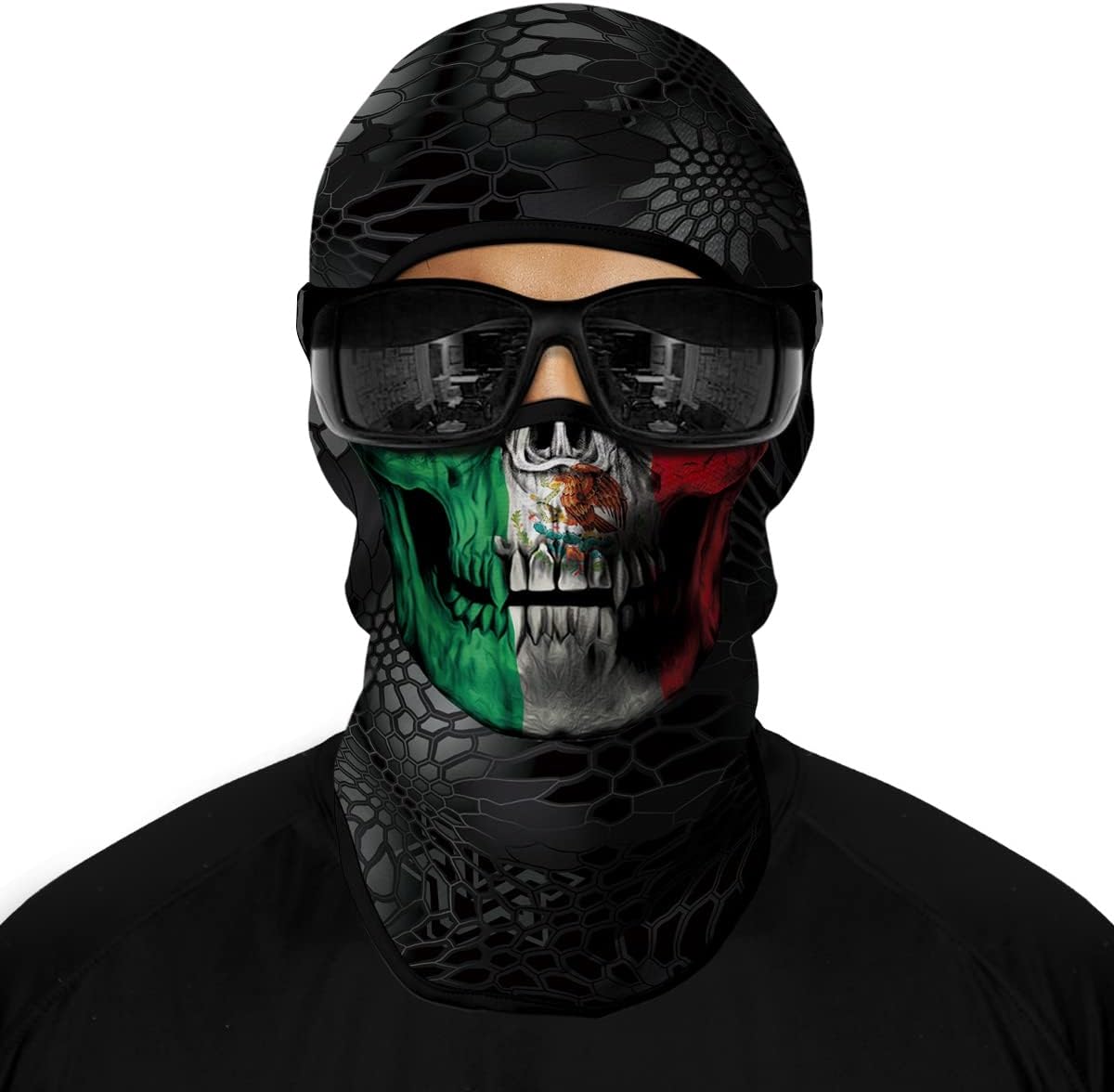 Red Plume 5PCS Ghosts Skull Print Balaclava Full Face Ski Mask UV Protection for Motorcycle Riding Outdoor Sports Men & Women