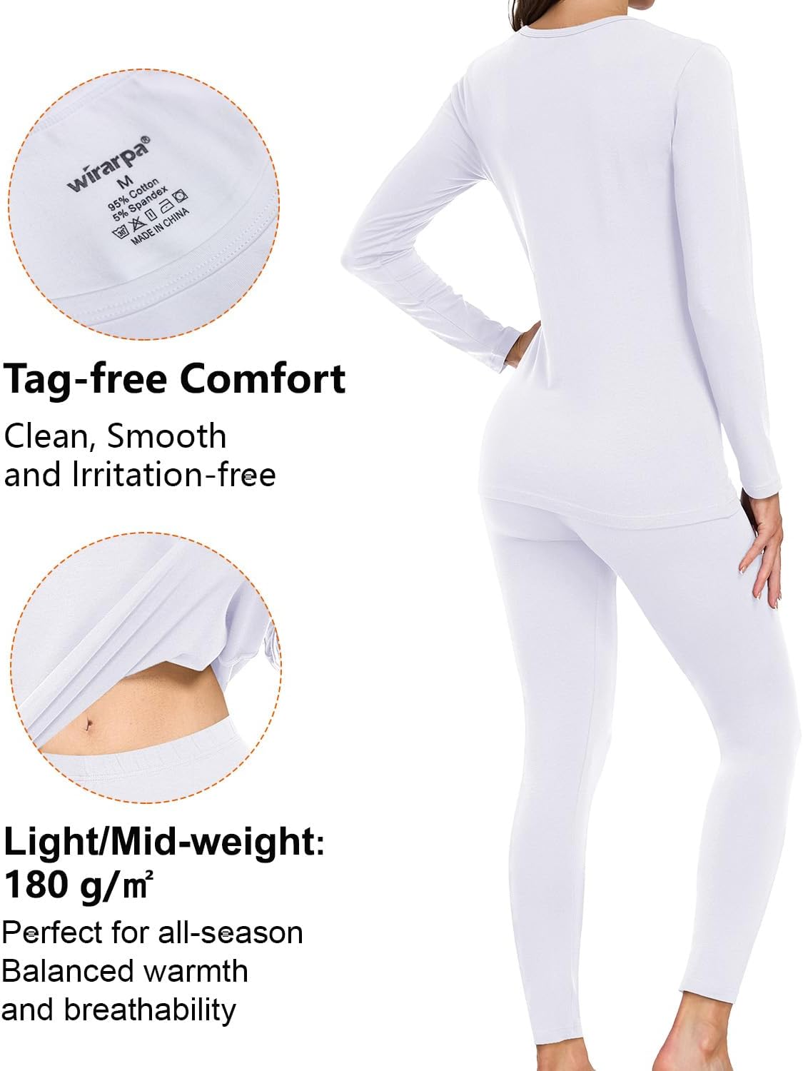 wirarpa Women's Cotton Thermal Underwear Set Long Johns Base Layer Set