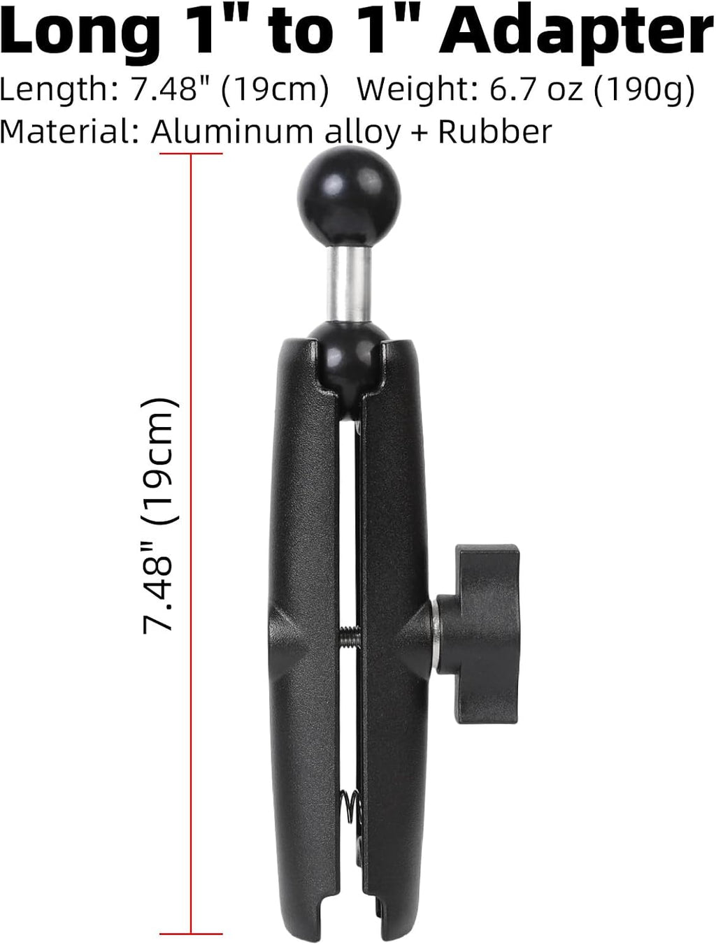 Double Socket Arm with 1" Double Ball Adapter Compatible with RAM B Size Mounts, 360° Rotation Extension Rod for Phone Holder, Tablet Mount, for Bike, Motorcycle, Truck (7.48" Long Adapter)