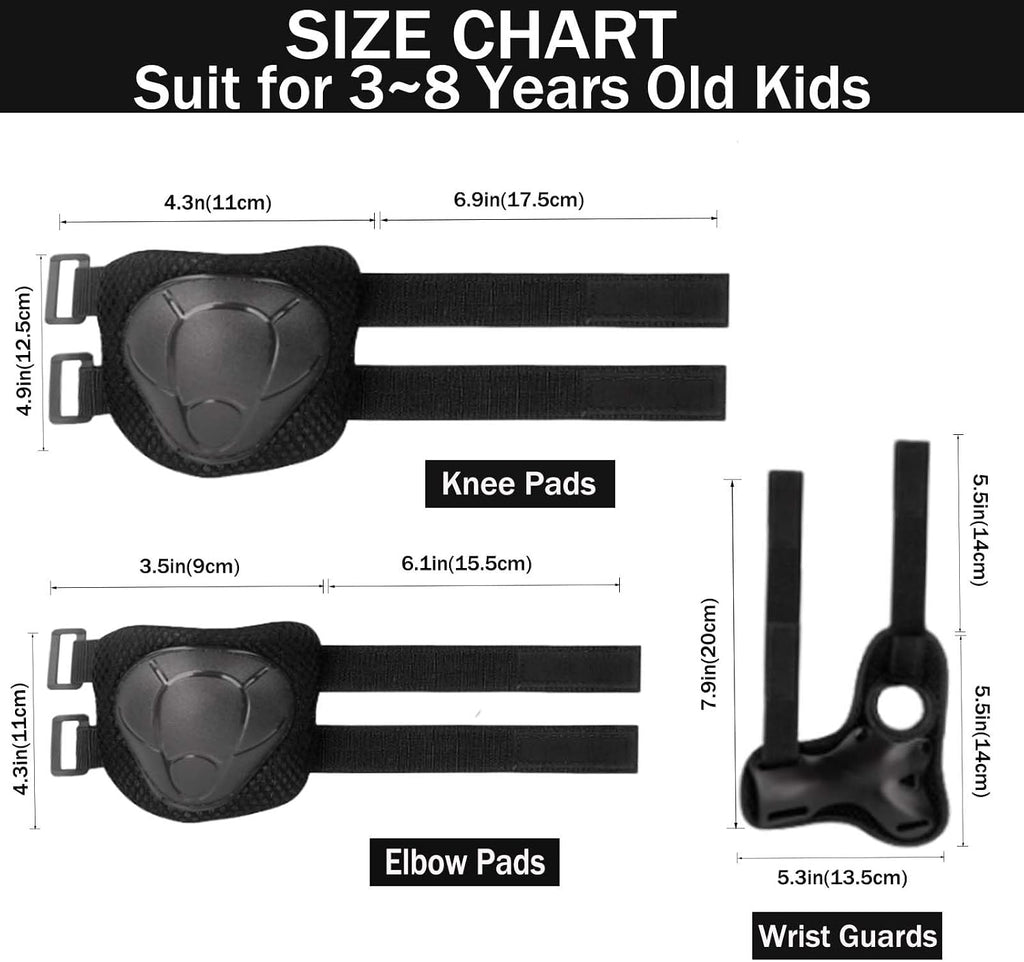 Kids/Youth Knee Pads Elbow Pads for 3-14Years Boys Girls 6 in 1 Kids Protective Gear Set Adjustable for Skating Cycling Bike Rollerblading Scooter Roller Skates