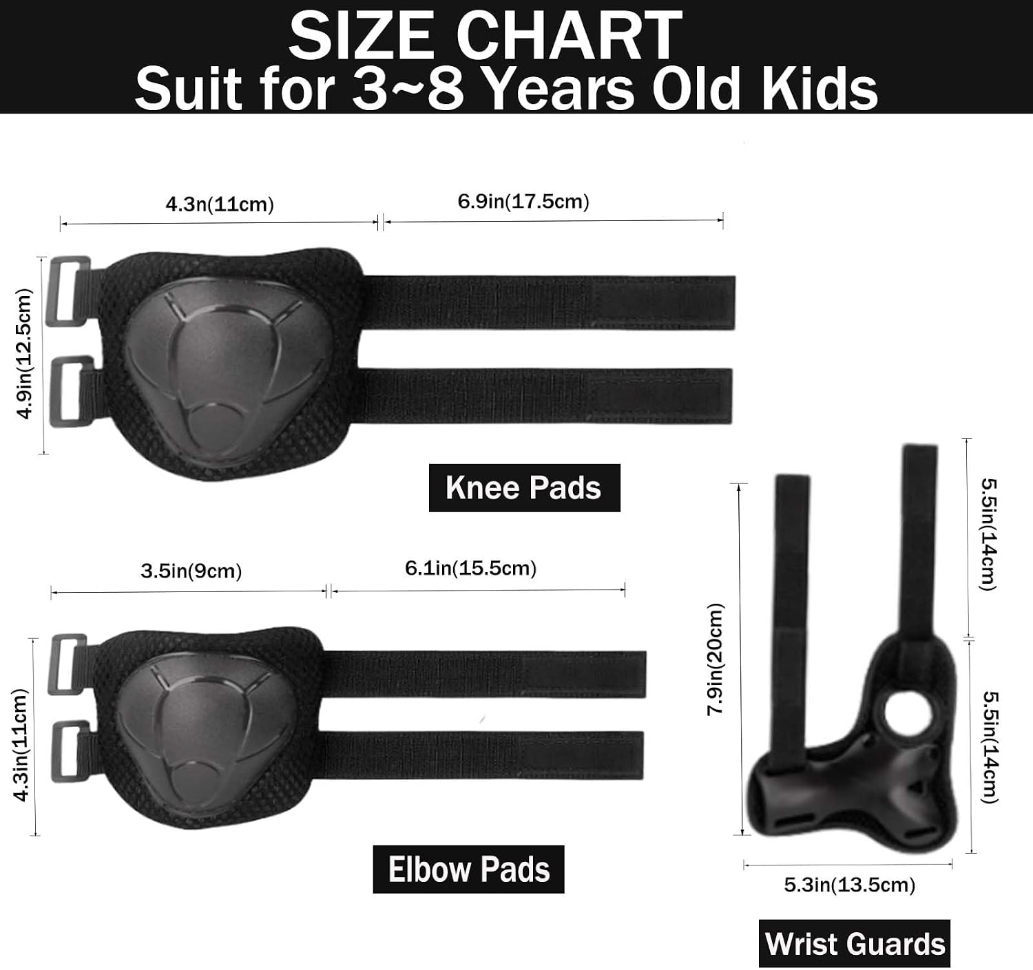 Kids/Youth Knee Pads Elbow Pads for 3-14Years Boys Girls 6 in 1 Kids Protective Gear Set Adjustable for Skating Cycling Bike Rollerblading Scooter Roller Skates
