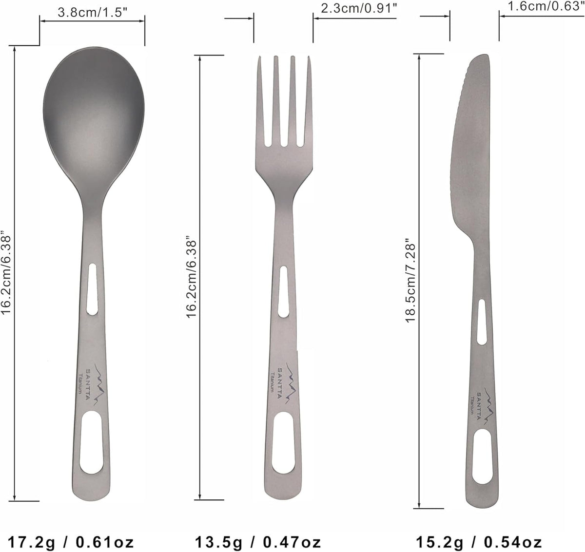 SANTTA Titanium Utensils-Spoon Fork Knife 3-PC Portable Cutlery Set