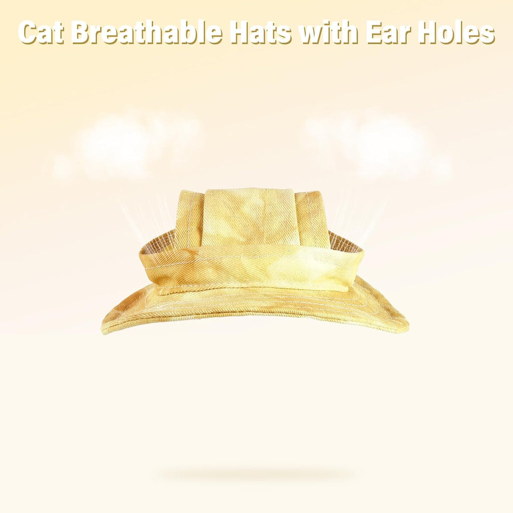 DENTRUN Cat Bucket Hat with Ear Hole, Cotton Birthday Bonnet for Small Pets