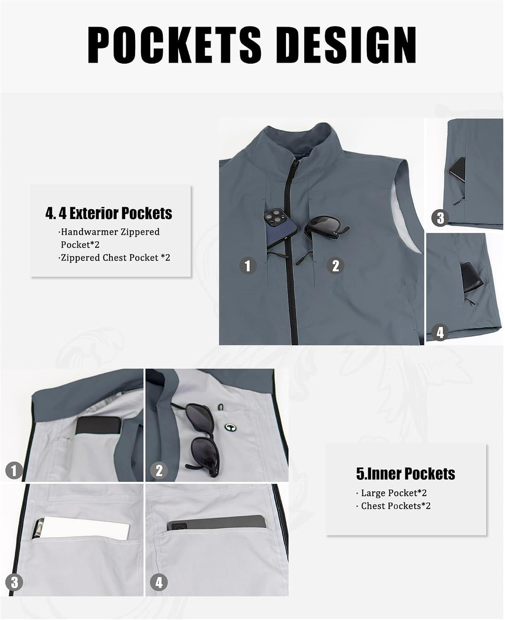 Susclude Men's Quick Dry Lightweight Softshell Vest Windproof Sleeveless Jacket for Fishing Work Golf Hiking Casual Travel