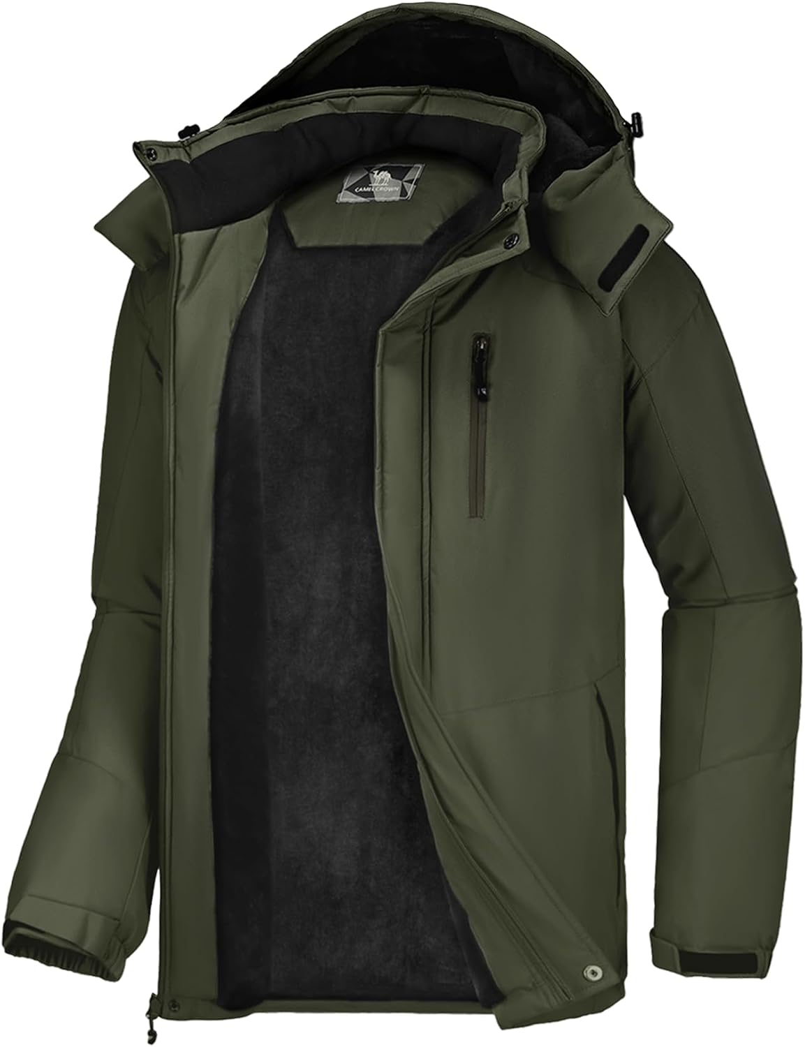 CAMELSPORTS Mens Winter Jacket Waterproof Warm Snow Ski Jackets Faux Fur Fleece Rain Coats with Removable Hood