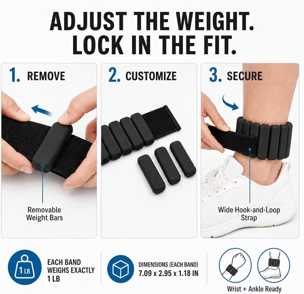 2lb Wrist Weights Adjustable Silicone Weighted Bracelets for Pilates