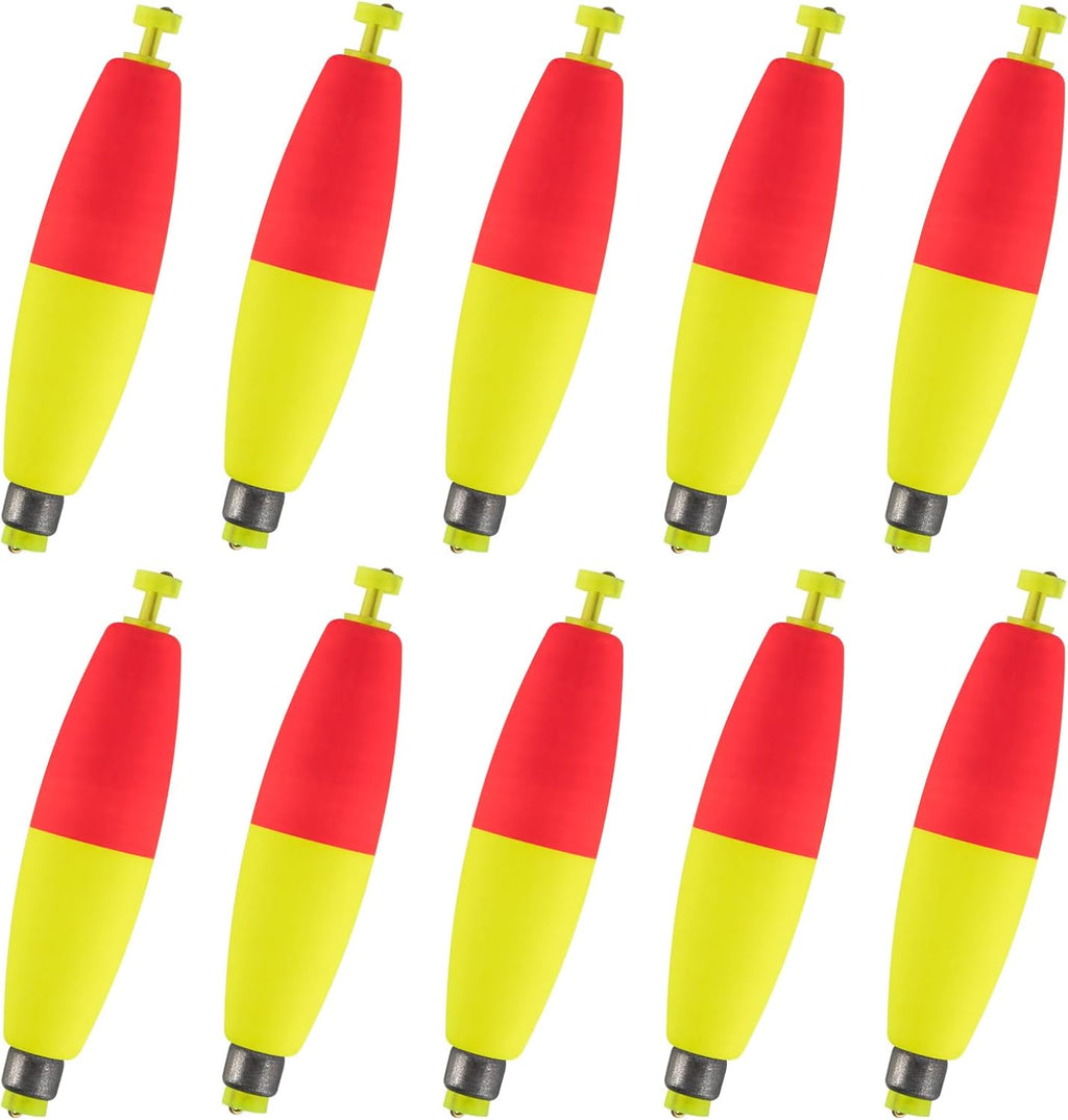 Alwonder 10-Pack Fishing Bobbers Floats, Weighted Bobbers for Fishing Cigar EVA Foam Snap-on Floats Corks Floaters Buoys for Crappie Bass Panfish Bluegills Trout