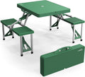 VINGLI 4 Ft Portable Folding Picnic Table Camping Table Foldable Set with 4 Seats with Umbrella Hole Suitcase Card Table-220 Lbs Support Aluminum Frame, Plastic RV Tabletop for Yard, Travel