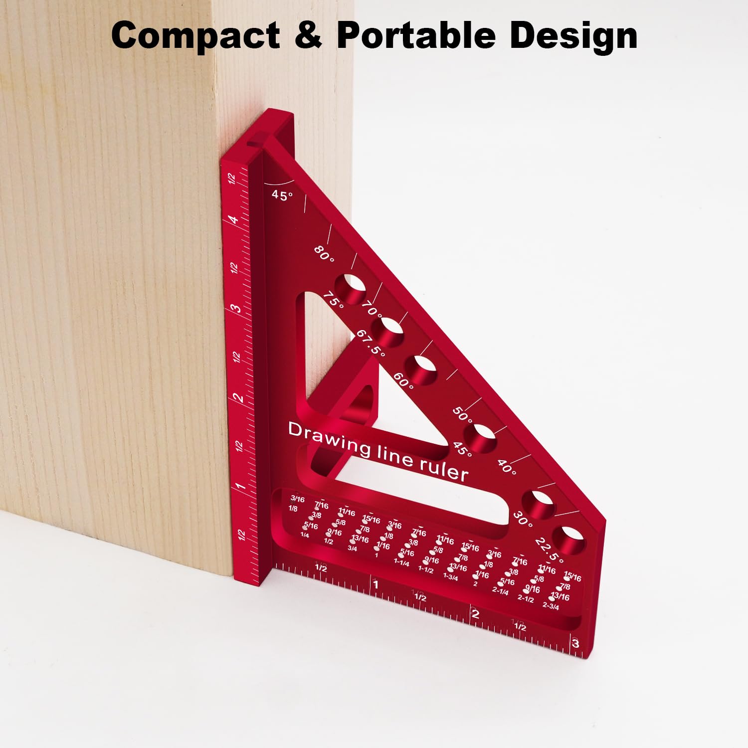 Premium Carpenter Square Hole Scribing Ruler Woodworking Square 22.5-90 Degree Measuring Ruler with Angle Pin,Versatile Multi Angle Square for Woodworking, Engineering, and Construction