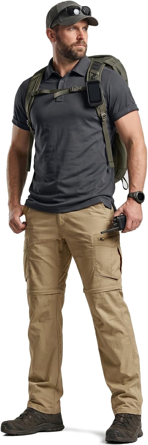 CQR Men's Convertible Cargo Tactical Pants, Water Resistant Outdoor Hiking Pants, Zip Off Lightweight Stretch Work Pants