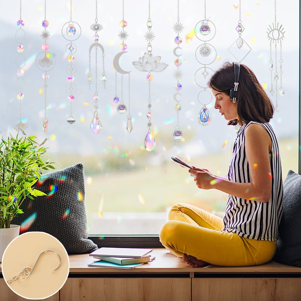 Sun Catchers, 10 Pcs Crystal Suncatcher Prism Hanging Kit for Indoor Window