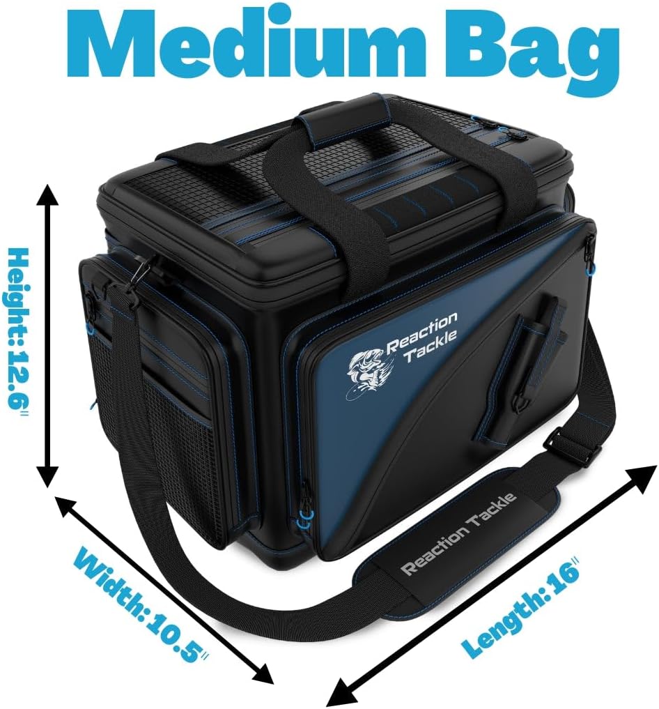Reaction Tackle Saltwater Fishing Tackle Bags, Water Resistant 1000D PVC Tackle Box Bag with Removable Dividers, Fits 3600 and 3700 Trays, Medium