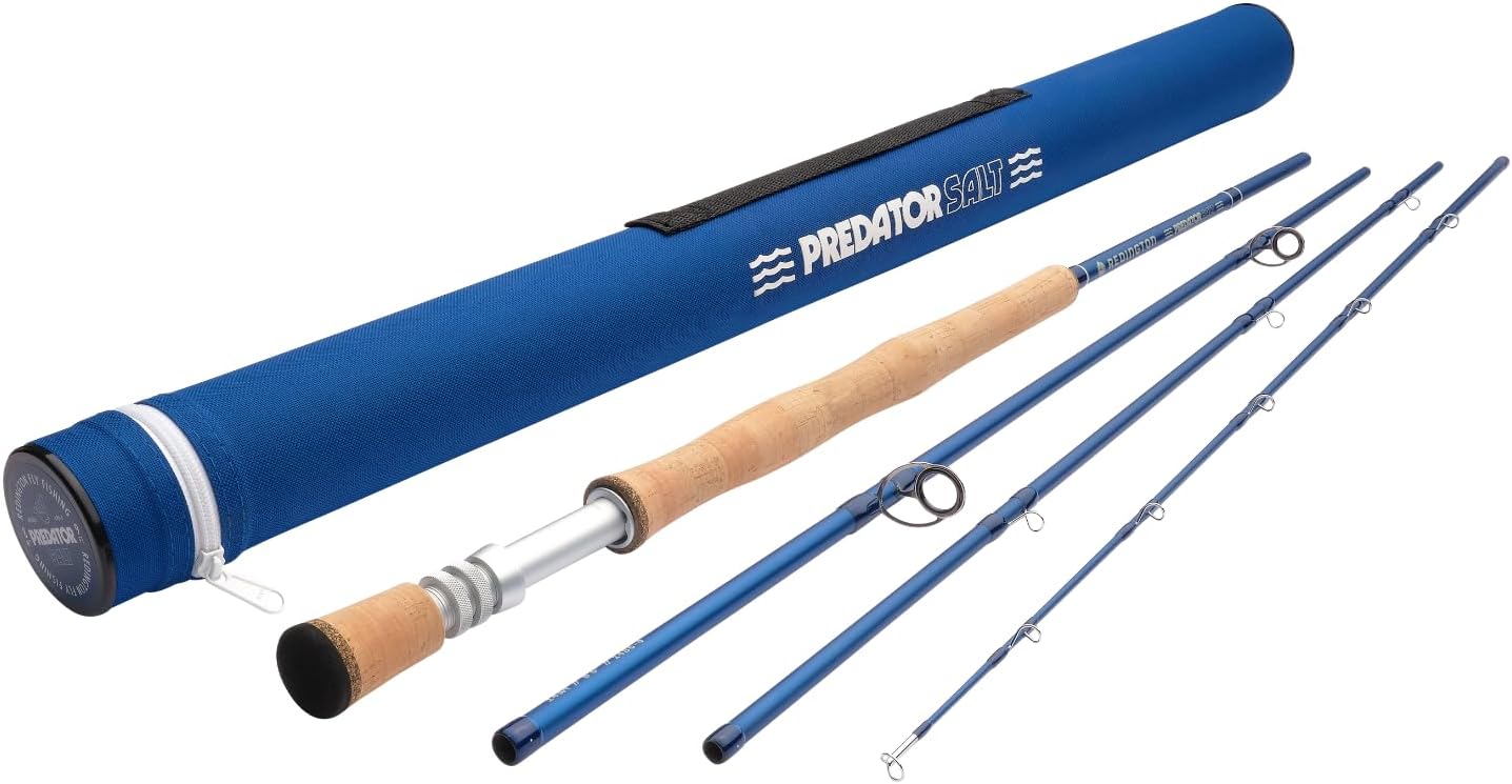 Redington Predator Salt Fly Rod – Fast Action Saltwater Fly Rod with Travel Case – Full-Wells Grip, Anodized Reel Seat, Chrome Guides – Striper, Redfish, Bonefish, Tarpon, Permit - 4PC