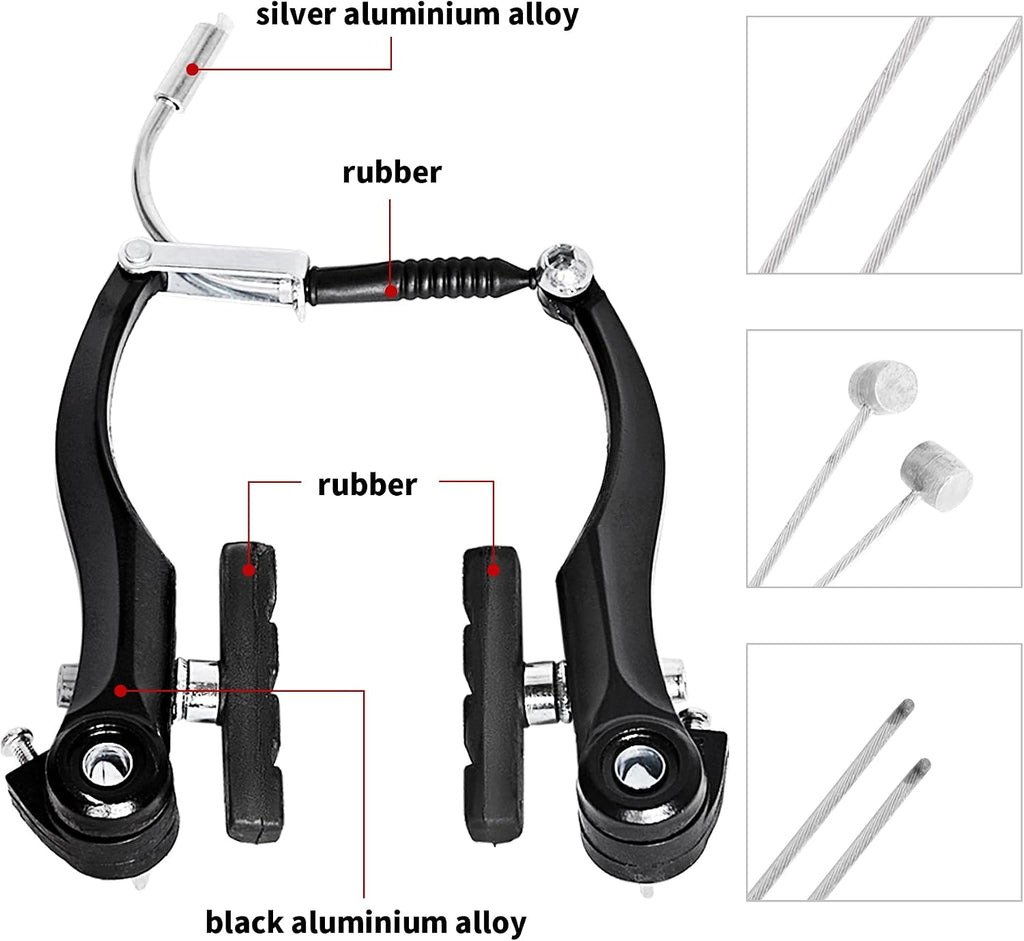 Gashwer V-Type Bike Brakes Set, Complete Universal Bike Front and Rear MTB Bicycle Brake, Inner and Outer Callipers Cables Lever Kit with Multi-Tool Wrenches Black