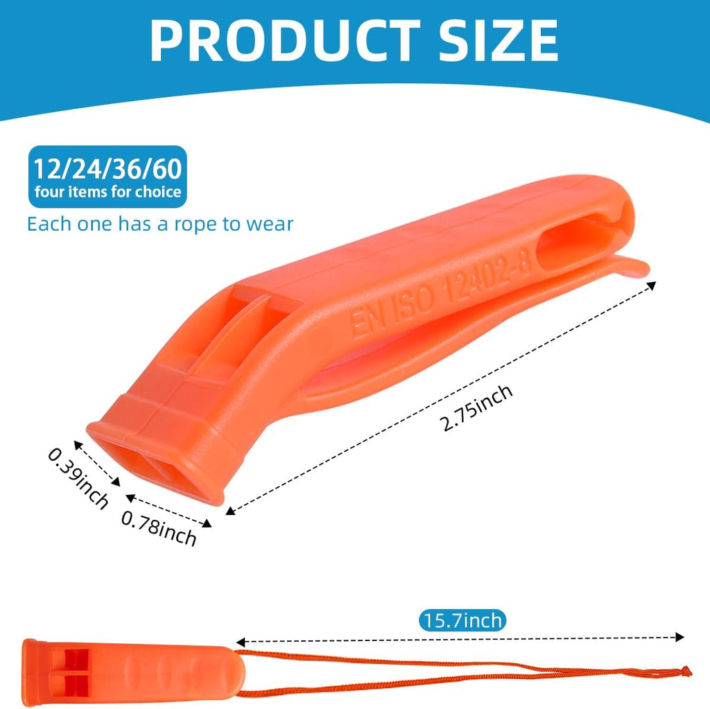 12/24/36/60 Pack Emergency Whistles Safety with Lanyard 120db Loud Survival Rescue Signaling for Kayak Life Vest Jacket Boating Fishing Boat Camping Hiking Hunting Lifeguard Outdoor