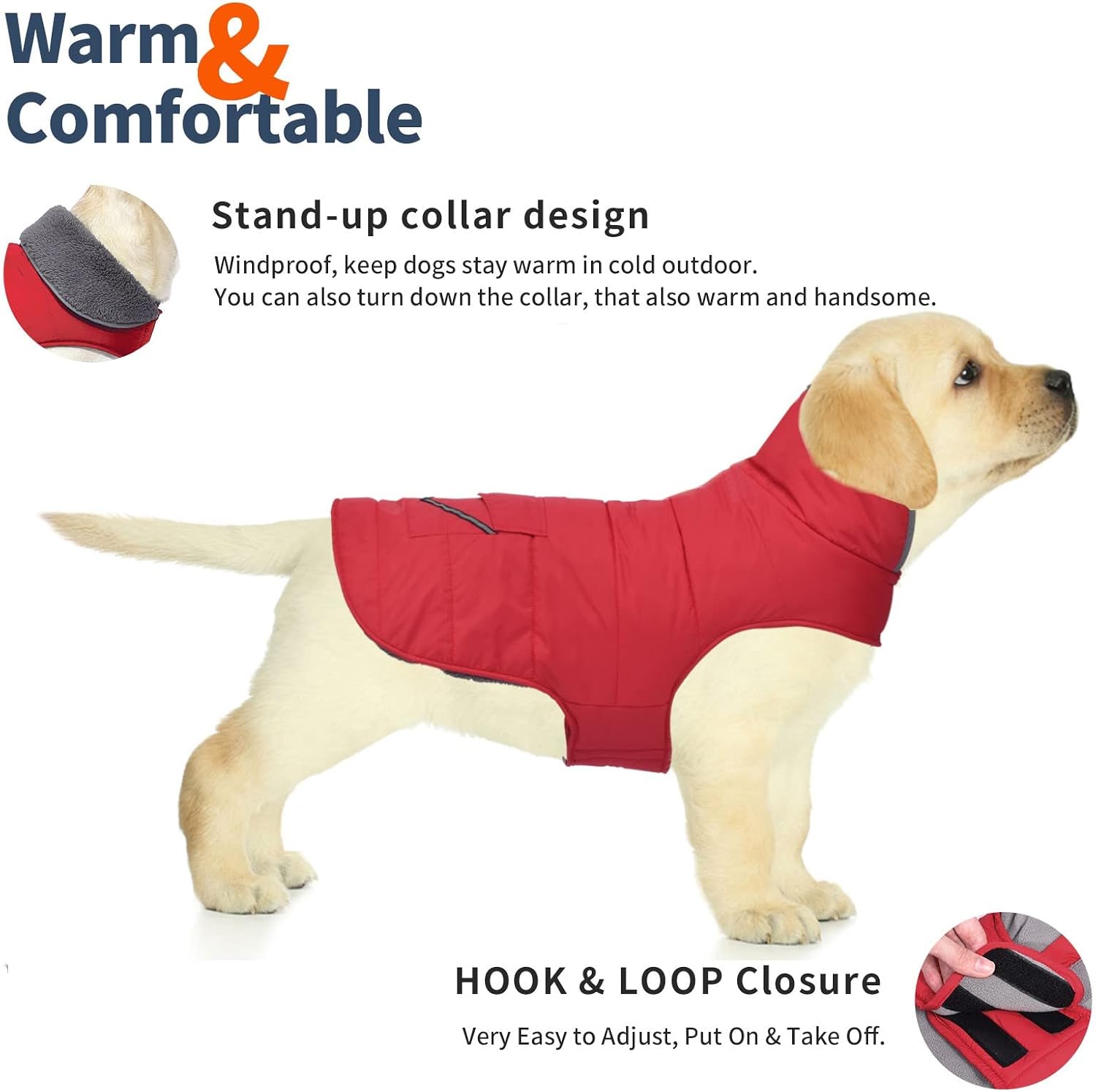 Petglad Dog Coat, Waterproof Dog Winter Jacket with Pocket, Reflective Adjustable Pet Snow Vest, Warm Cozy Fleece Sweater for Small Medium Extra Large Dogs - Red, S
