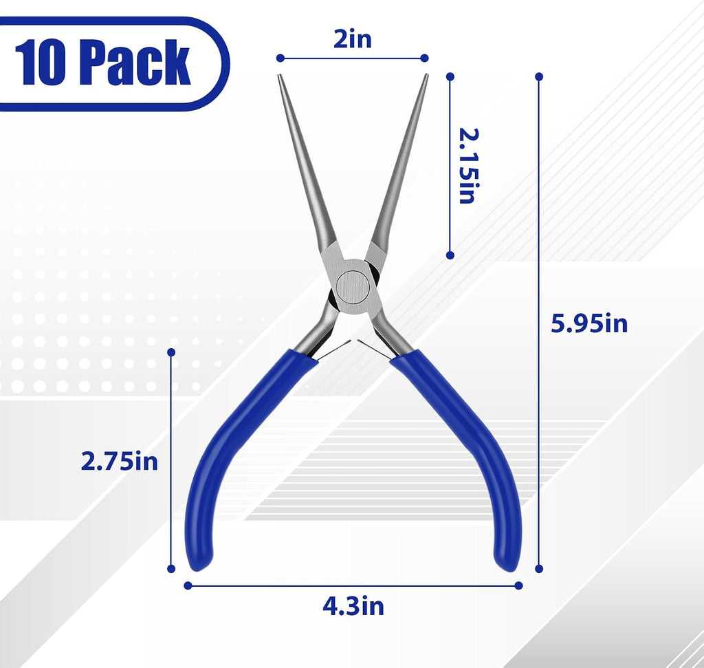 10 Pcs Mini Needle Nose Plier Bulk Jewelry 6 '', Blue