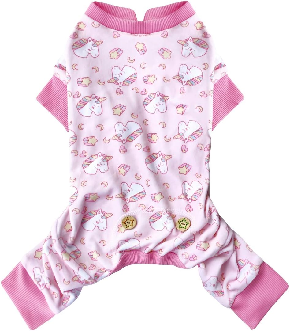 KYEESE Velvet Dog Pajamas for Small Dogs Soft Onesie Shirt, Unicorn Pink