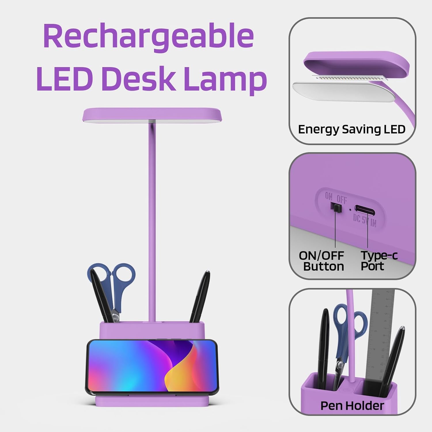AXX Purple Desk Lamp, Cute Table Light for Home Office College Dorm