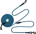 BTINESFUL 12FT 20FT 30FT 50FT Reflective Dog Tie Out for 2 Dogs, No Tangle 1/3 Inch Nylon Rope Long Tether for Two Dogs, Dog Trolley Runner for Yard Outdoor Camping (30ft x 1/3", Blue)