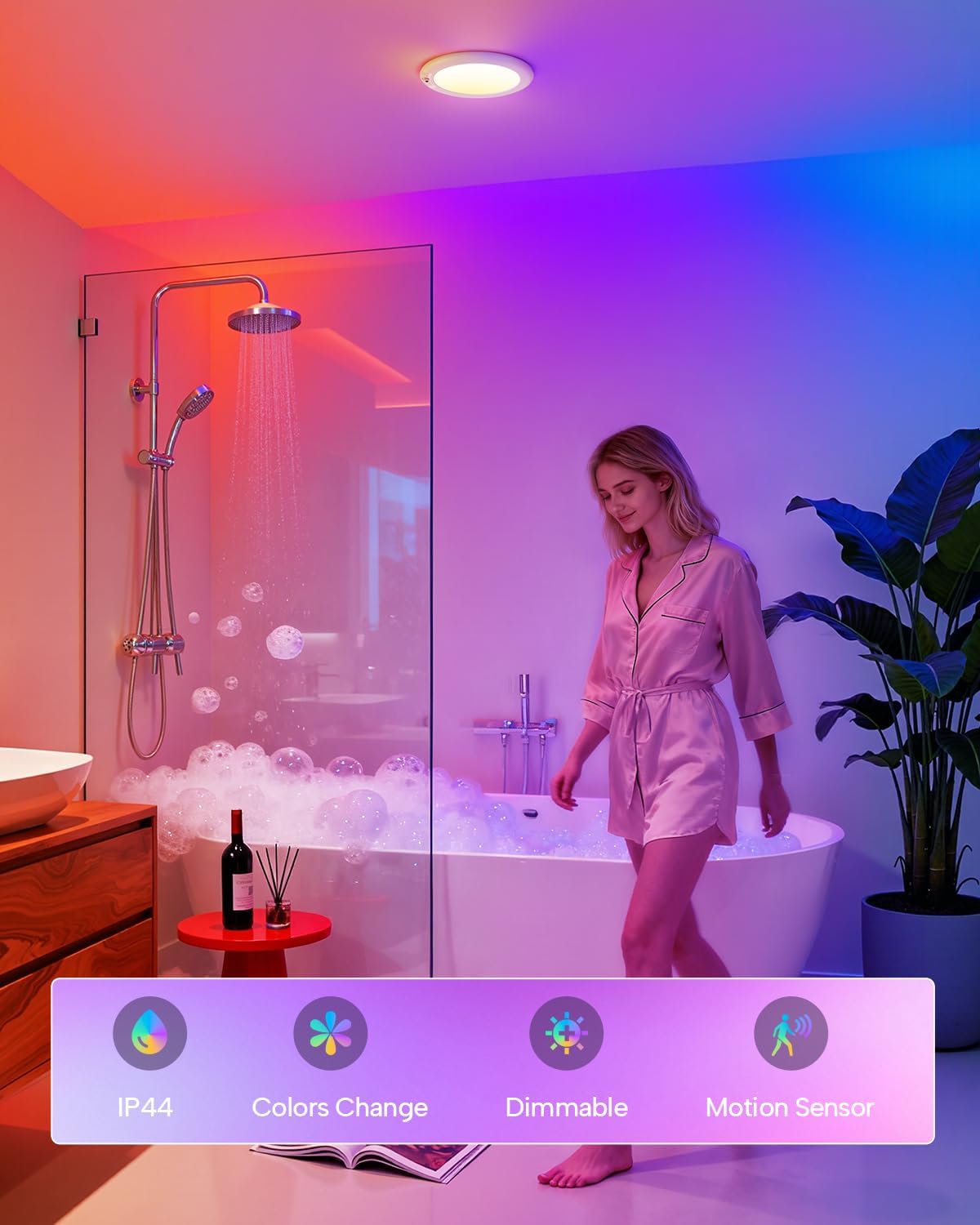 wowatt RGB Rechargeable Shower Lights for Inside Shower Waterproof IP44