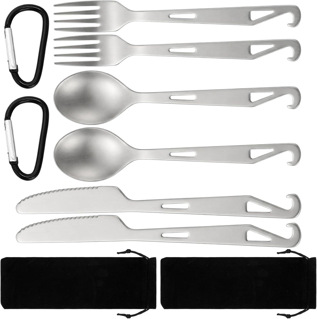 Hushee 6 Pcs Titanium Flatware Knife Fork Spoon Set Camping Utility Cutlery