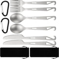Hushee 6 Pcs Titanium Flatware Knife Fork Spoon Set Camping Utility Cutlery
