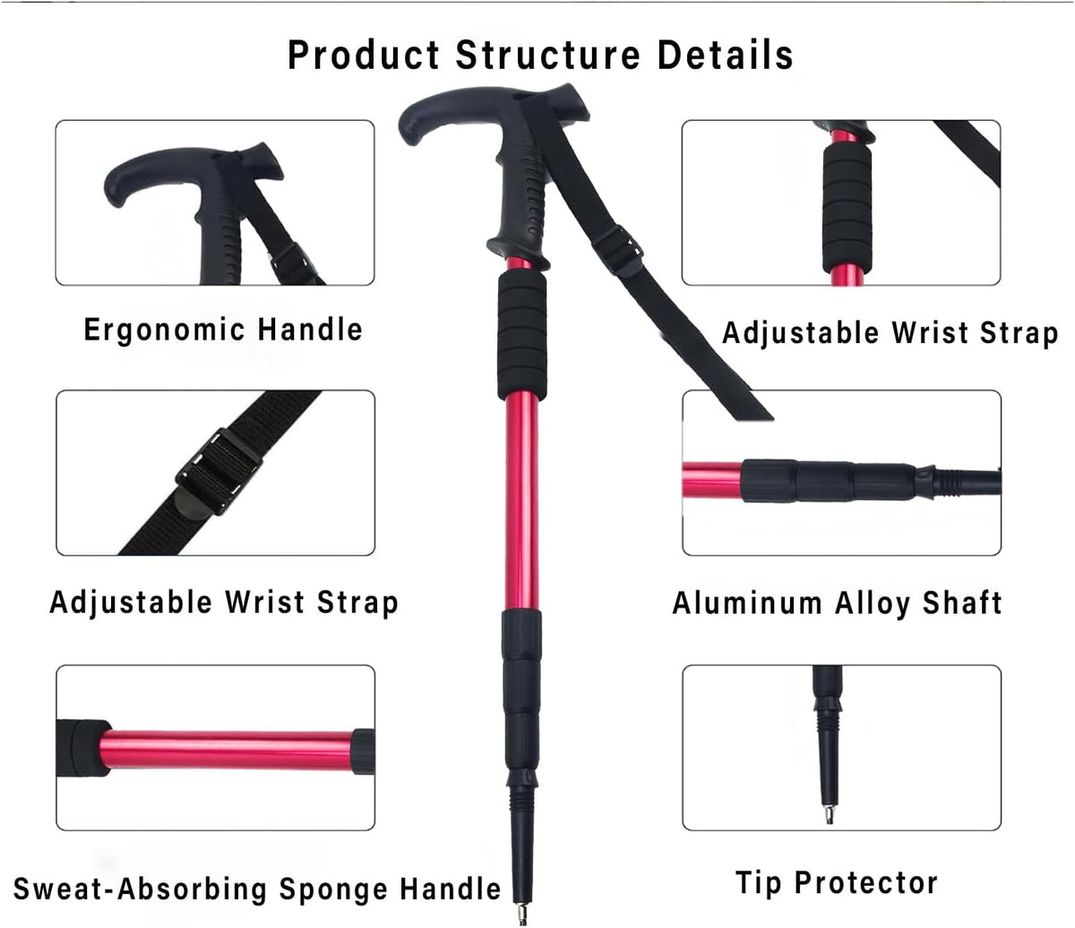 Retractable Trekking Pole Aluminum Alloy Walking Poles Portable Hiking Pole Suitable for Outdoor Activities Such as Mountaineering,Traveling,and Cross-Country Running