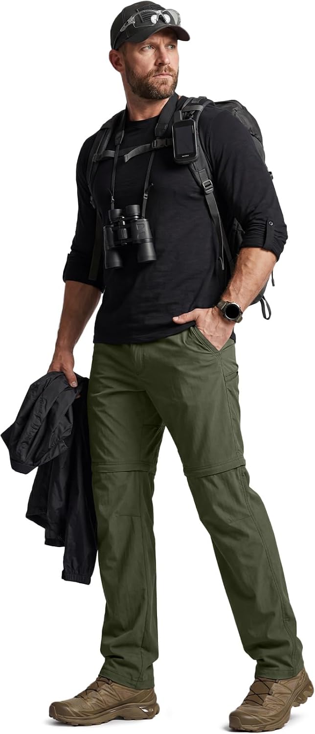 CQR Men's Convertible Cargo Tactical Pants, Water Resistant Outdoor Hiking Pants, Zip Off Lightweight Stretch Work Pants