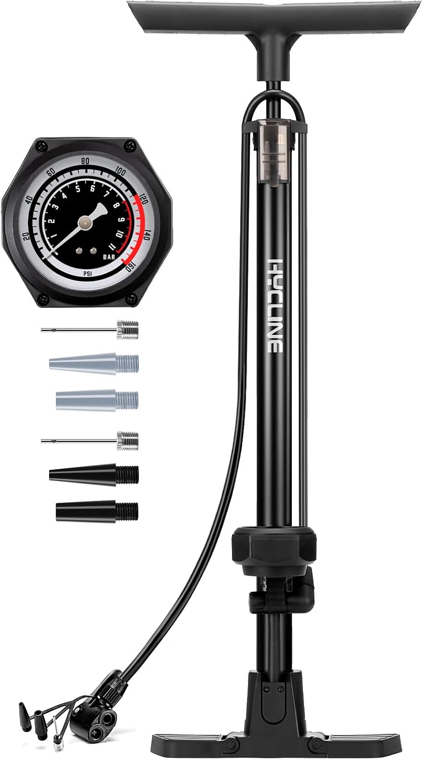 Hycline Bike Floor Pump with 160 PSI High Pressure Gauge - Full Size