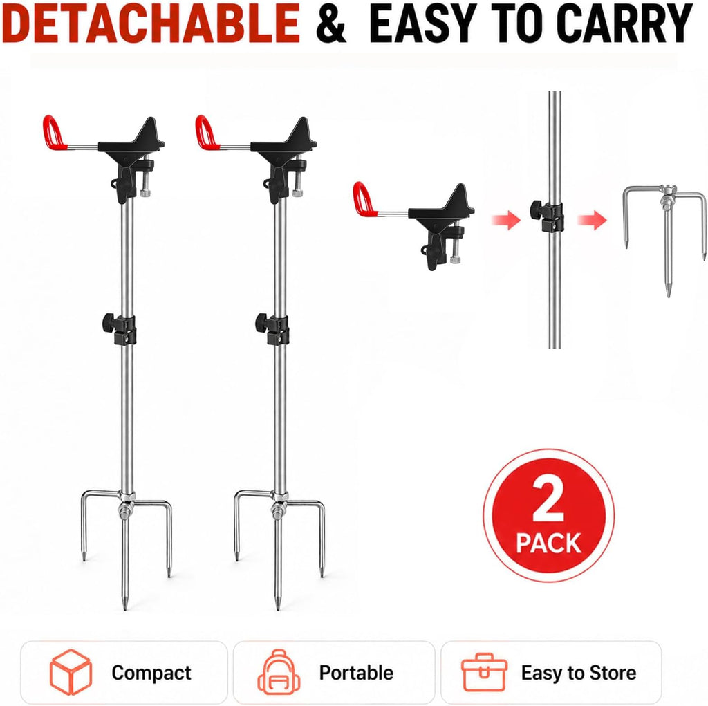 Fishing Rod Holder for Ground 2 Pack,Height Adjustable 22.4-34.3in,360 Degree Adjustable Easy Folder Rod Holder for Ground (Rod Holder -01)