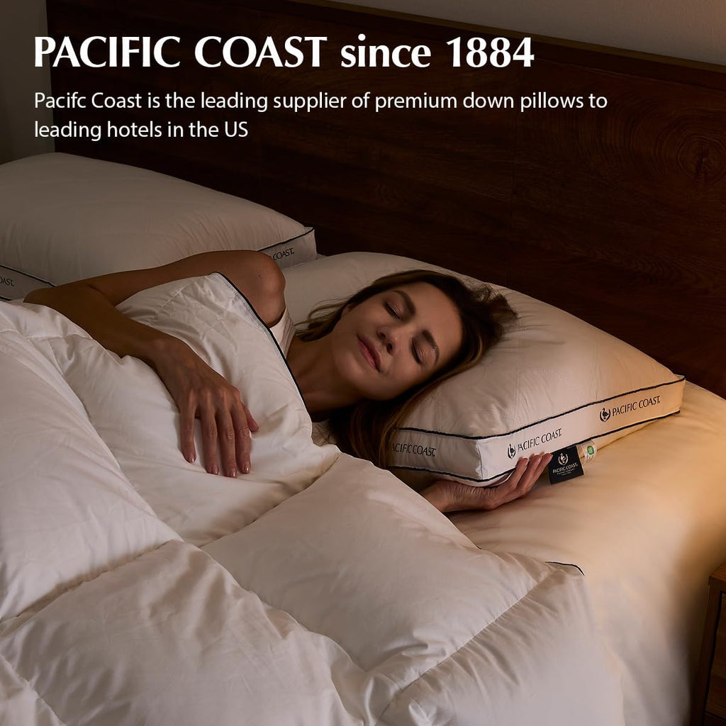 Pacific Coast Goose Feather and Down Firm Pillows King Size Set of 2, Bed Pillows for Side and Back Sleepers, Supportive Gusseted Hotel Collection Pillow with 100% Cotton Shell