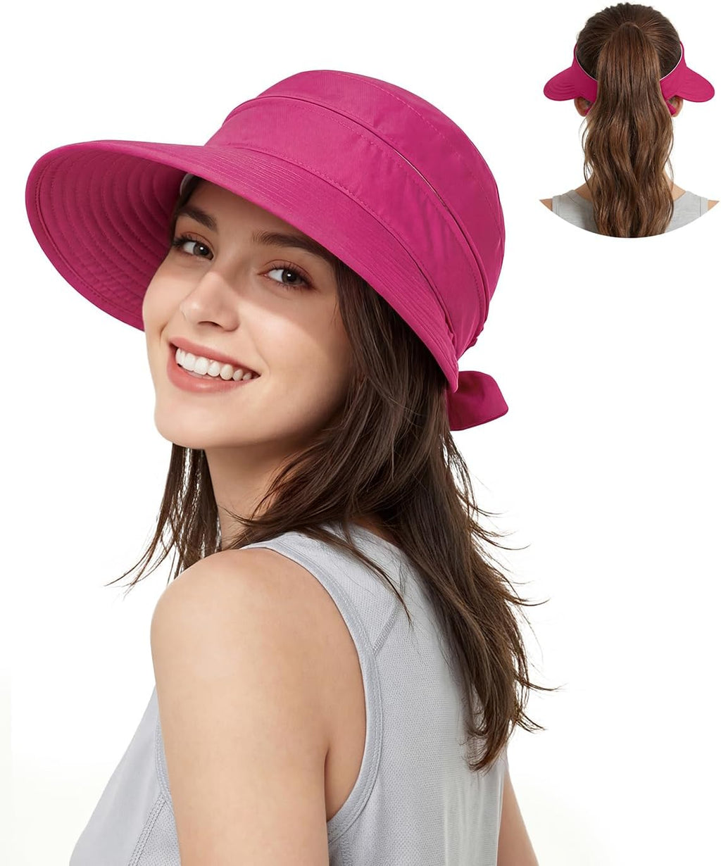 Century Star Sun Hat for Women Wide Brim Zip-Off Beach Hat Visor Ponytail UV Protection Summer Visors