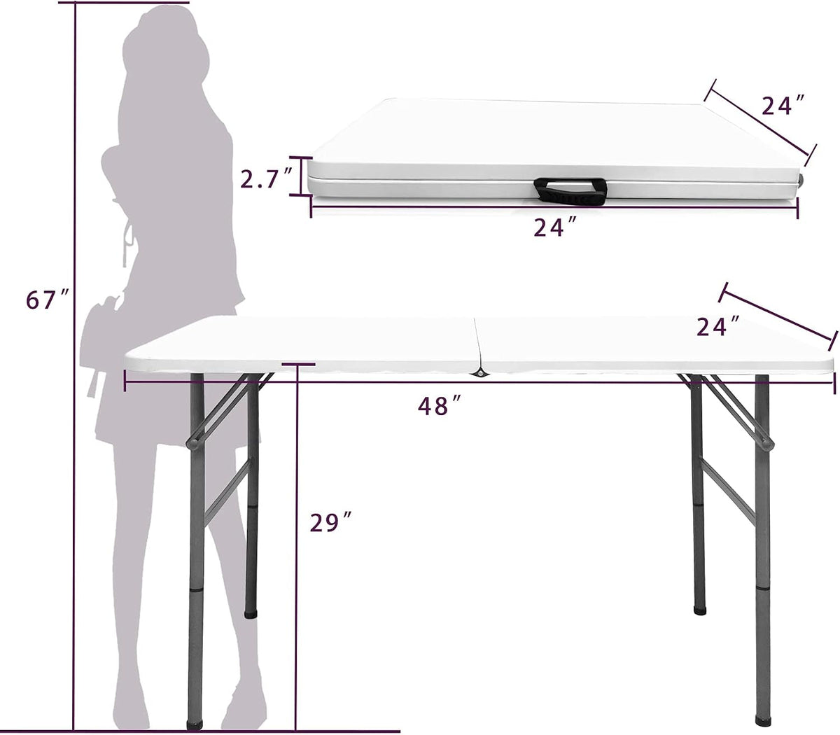 Gocamptoo Folding Table,4ft Indoor Outdoor Heavy Duty Portable Folding Square Plastic Dining Table w/Handle, Lock for Picnic, Party, Camping (4 FT) …