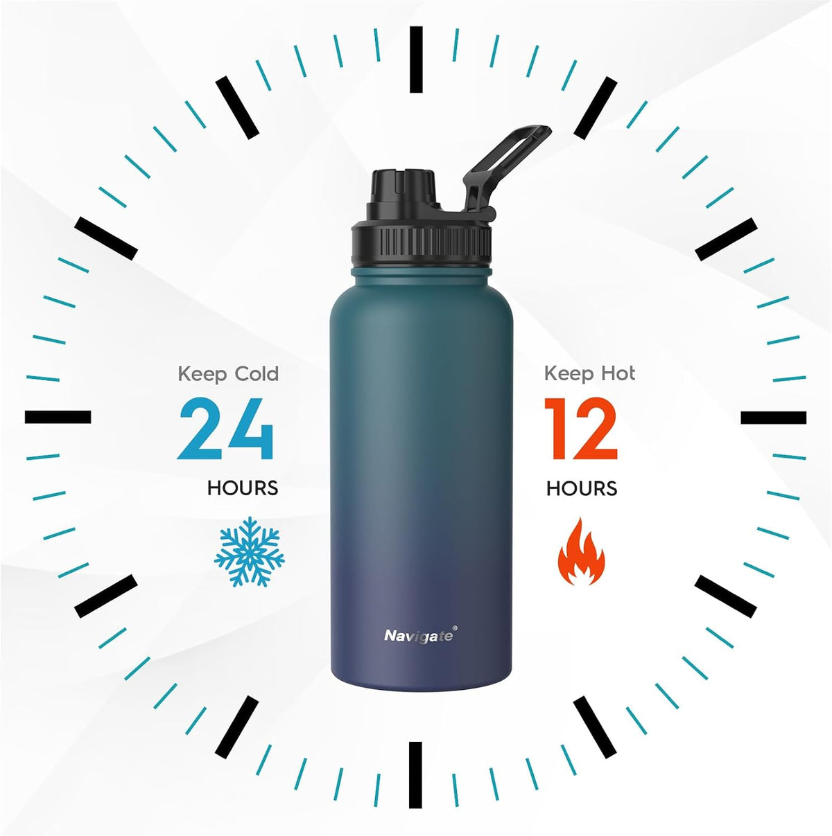 Navigate 32oz Insulated Water Bottle for Sports, Keep Cold 24H