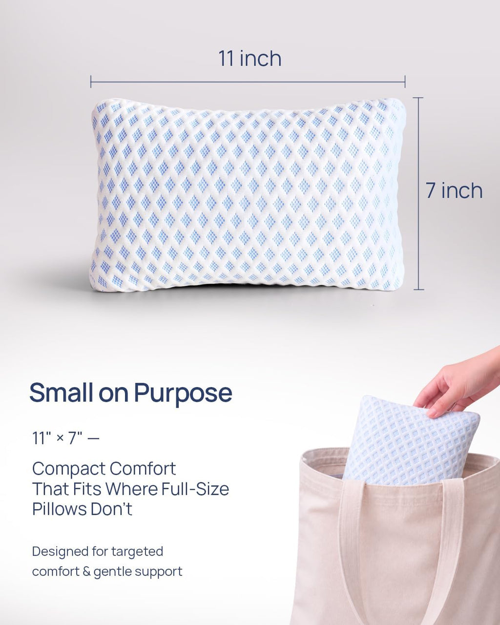 Small Cooling Memory Foam Pillows for Travel 2 Pack 11 X 7 Inches, 2-Sided