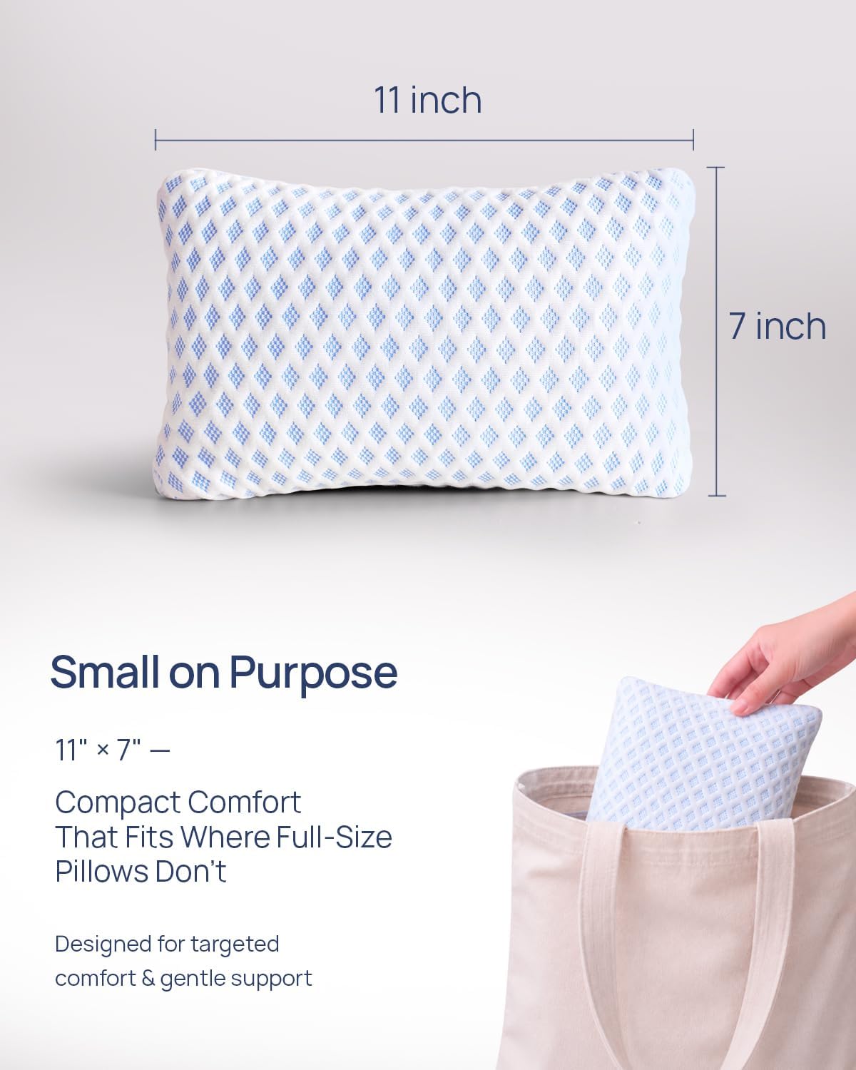 Small Cooling Memory Foam Pillows for Travel 2 Pack 11 X 7 Inches, 2-Sided