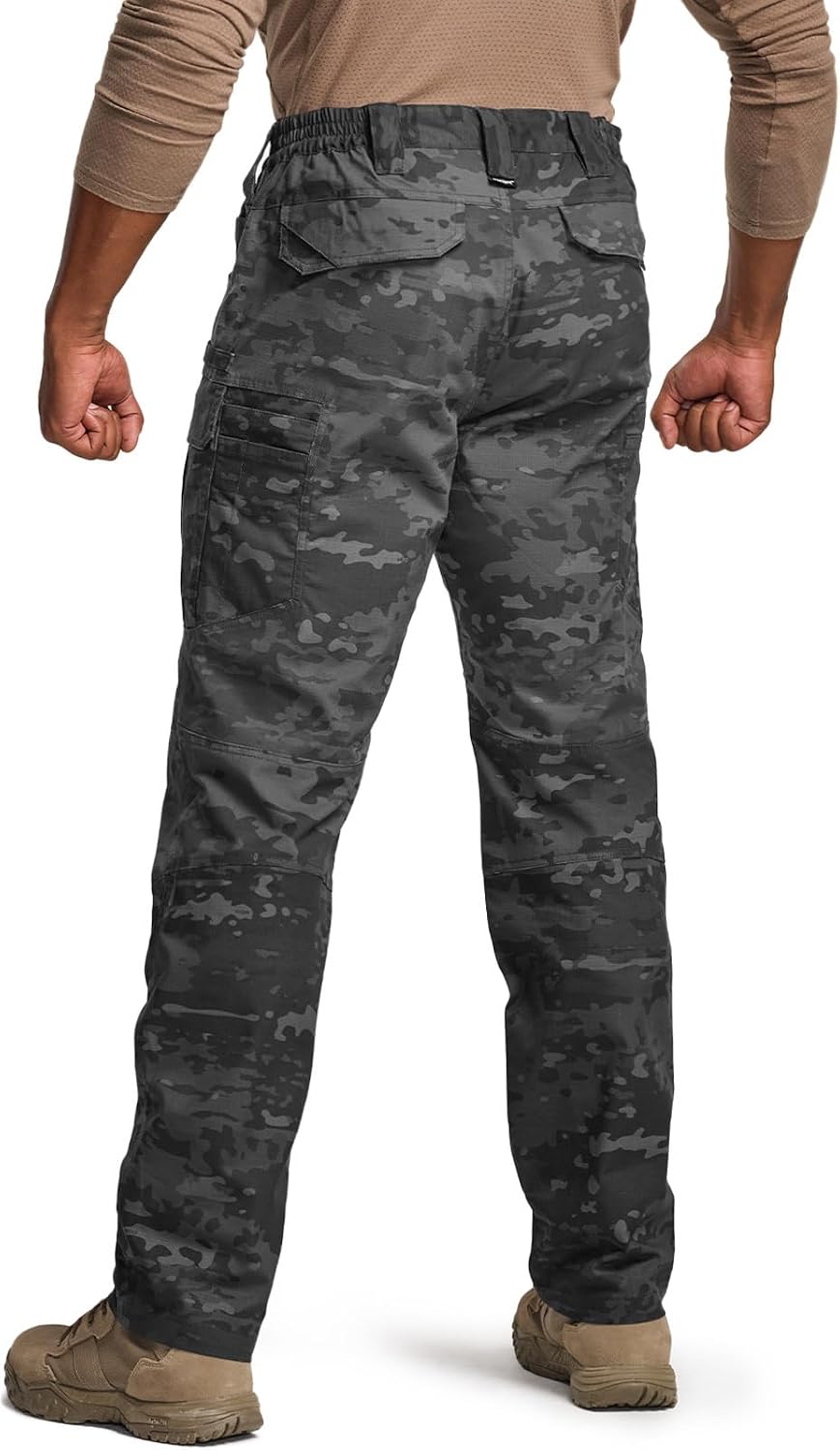 CQR Men's Flex Stretch Tactical Pants, Water Resistant Ripstop Cargo Pants, Lightweight EDC Outdoor Work Hiking Pants