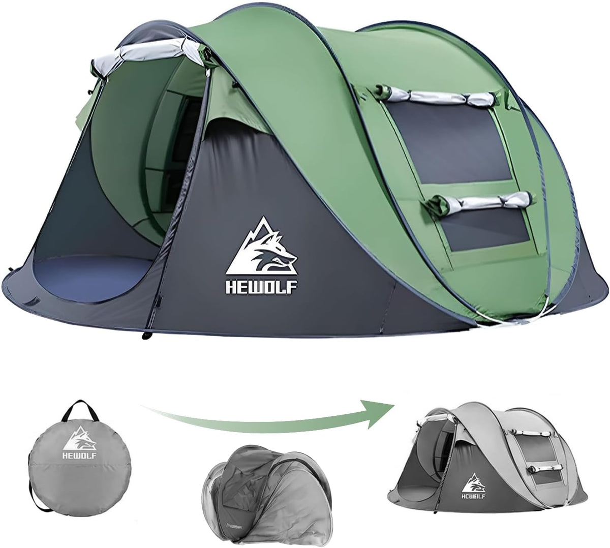 Hewolf 2/4 Person Pop Up Camping Tent,Instant Easy Setup,Waterproof,Automatic Family Tent for Camping,Hiking & Traveling