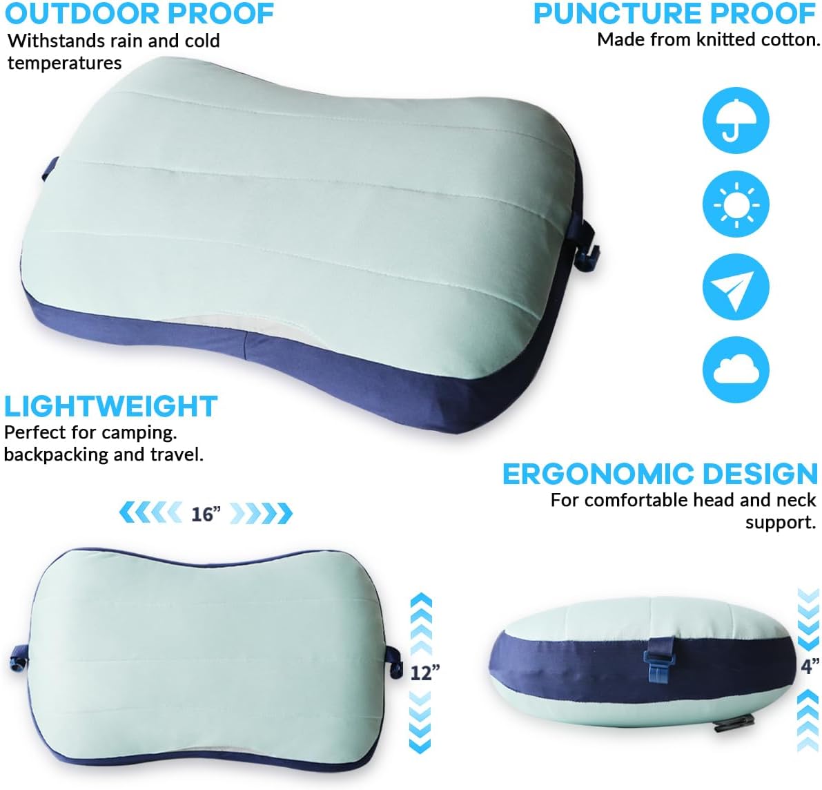 Couleurs Beach Pillow, Inflatable Camping Pillow, Pool Pillow, Removable Pillowcase, Ultralight Neck and Waist Support, Suitable for Camping, Hiking, Backpacking (with Ice Pack)