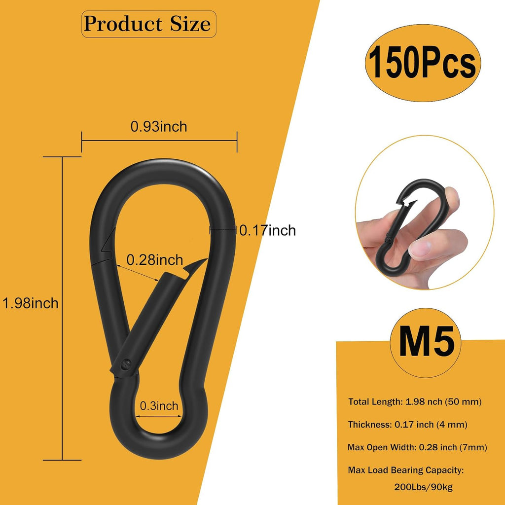 150PCS Carabiner Clips,1.98IN Heavy Duty Spring Snap Hook