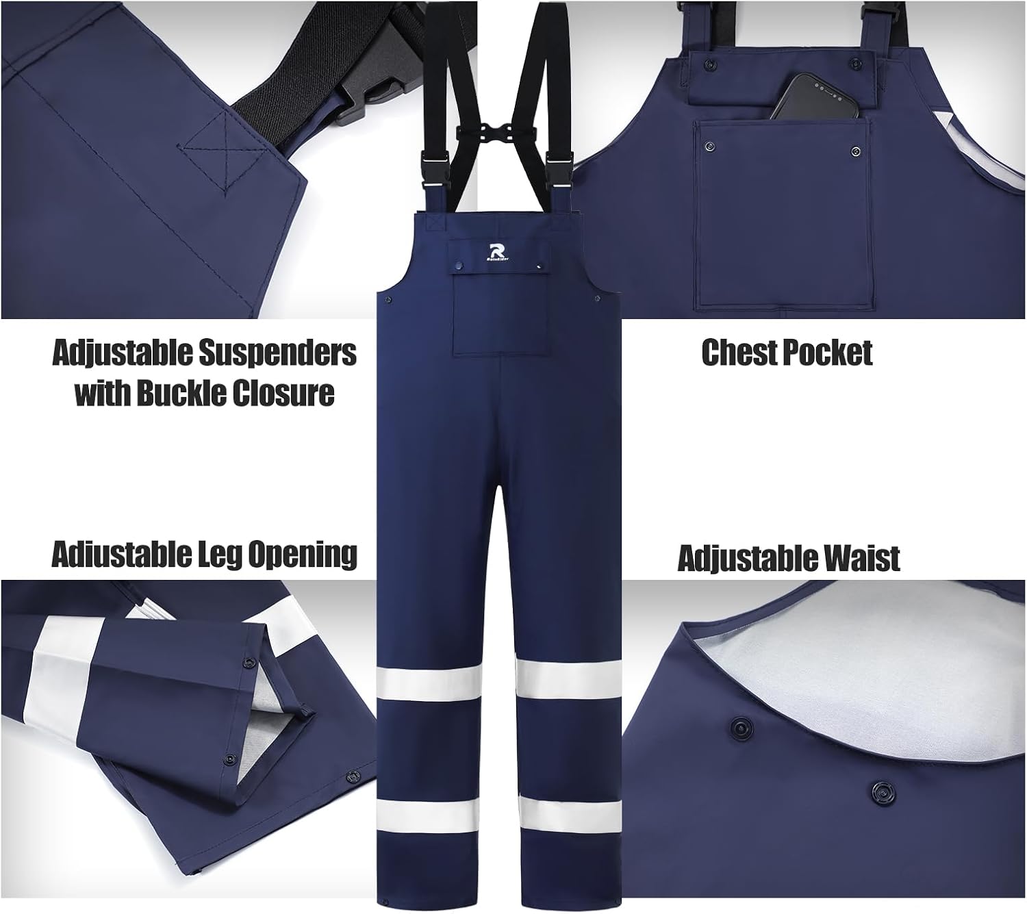 RainRider Rain Suits for Men Women Waterproof Reflective Rain Coat Bib Pants for Safety Heavy Duty Rain Gear Fishing