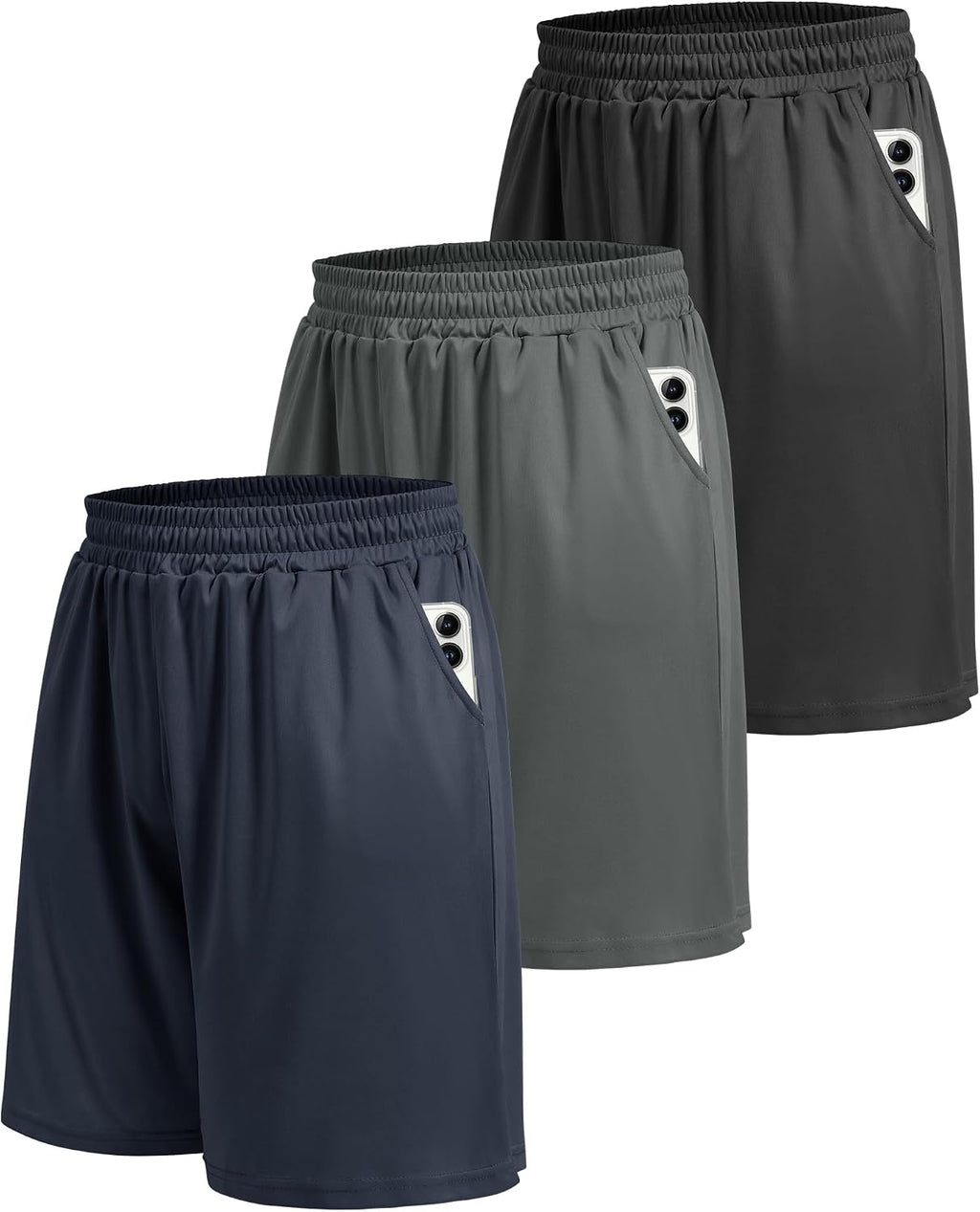 5 Pack Athletic Gym Mens Shorts - Workout Black Quick Dry Basketball Shorts